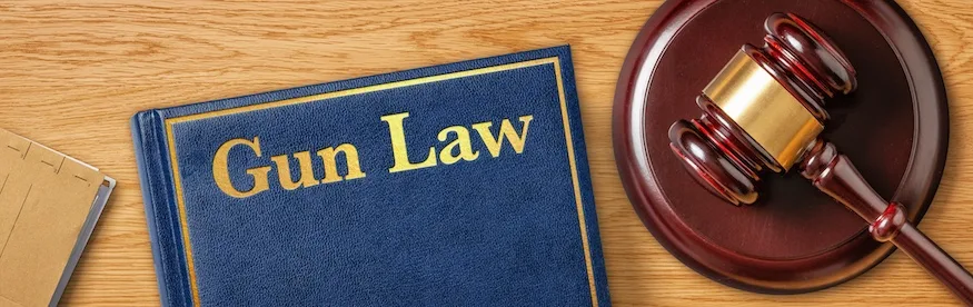 A book and gavel represent a gun crimes lawyer.