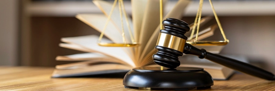 A book and gavel represent a violent crimes lawyer in Nashville.